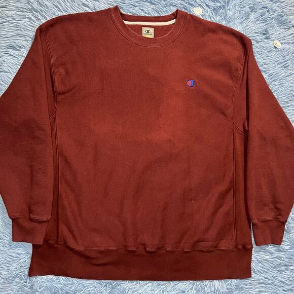 VINTAGE Champion Logo Crewneck Sweater Size 2XL Mens Classic Burgundy Y2K - Picture 1 of 10